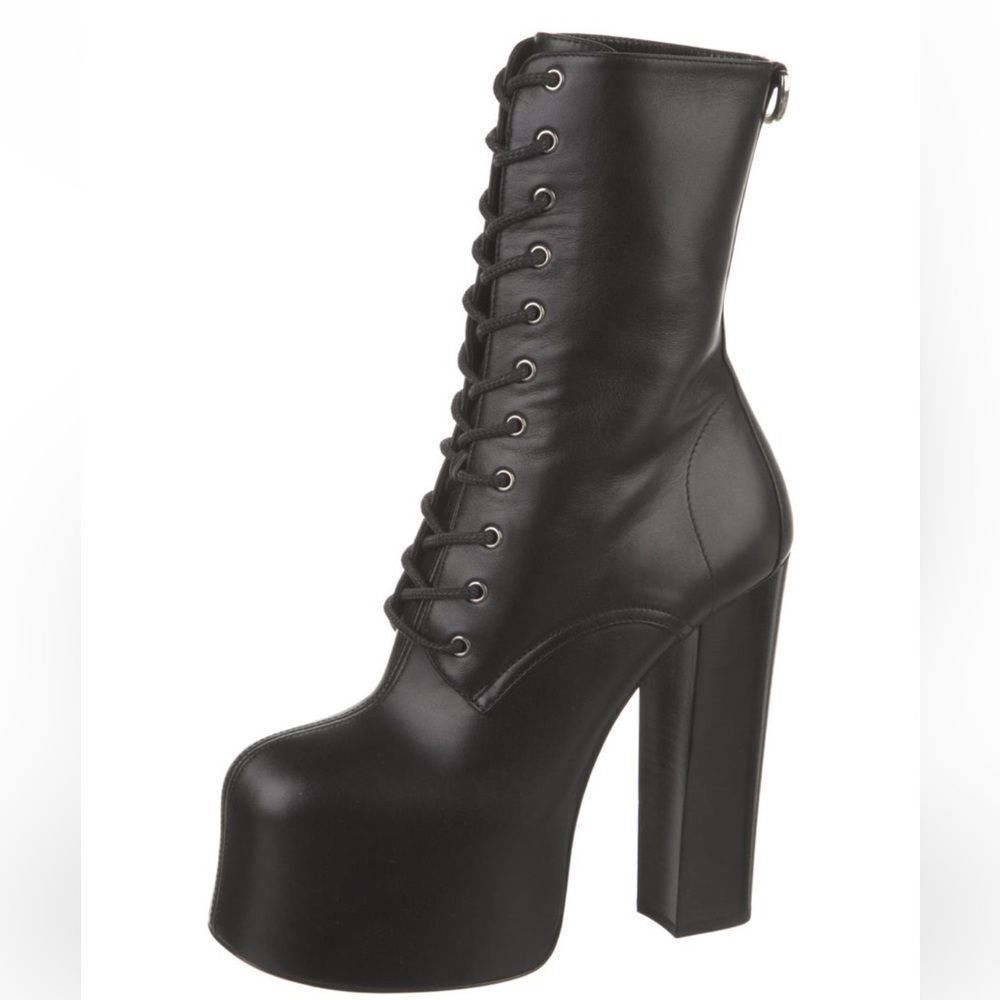 Saint Laurent Leather Lace-Up Boots - Picture 3 of 5